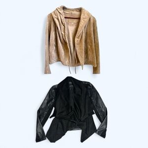 Blank NYC Jacket Brown Suede Moto Jacket XS Hooded + Black Jacket S LOT OF 2